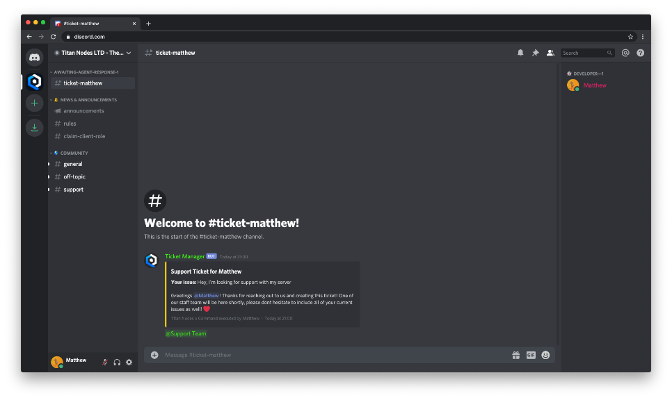Discord support ticket